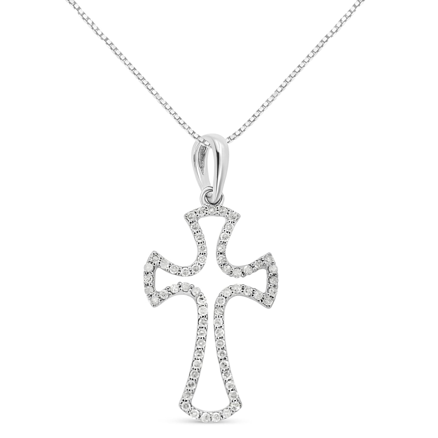 .925 Sterling Silver 1/3 Cttw Diamond Framed Open Cross 18" Pendant Necklace (J-K Color, I2-I3 Clarity) - Bijoux-NYC Direct
