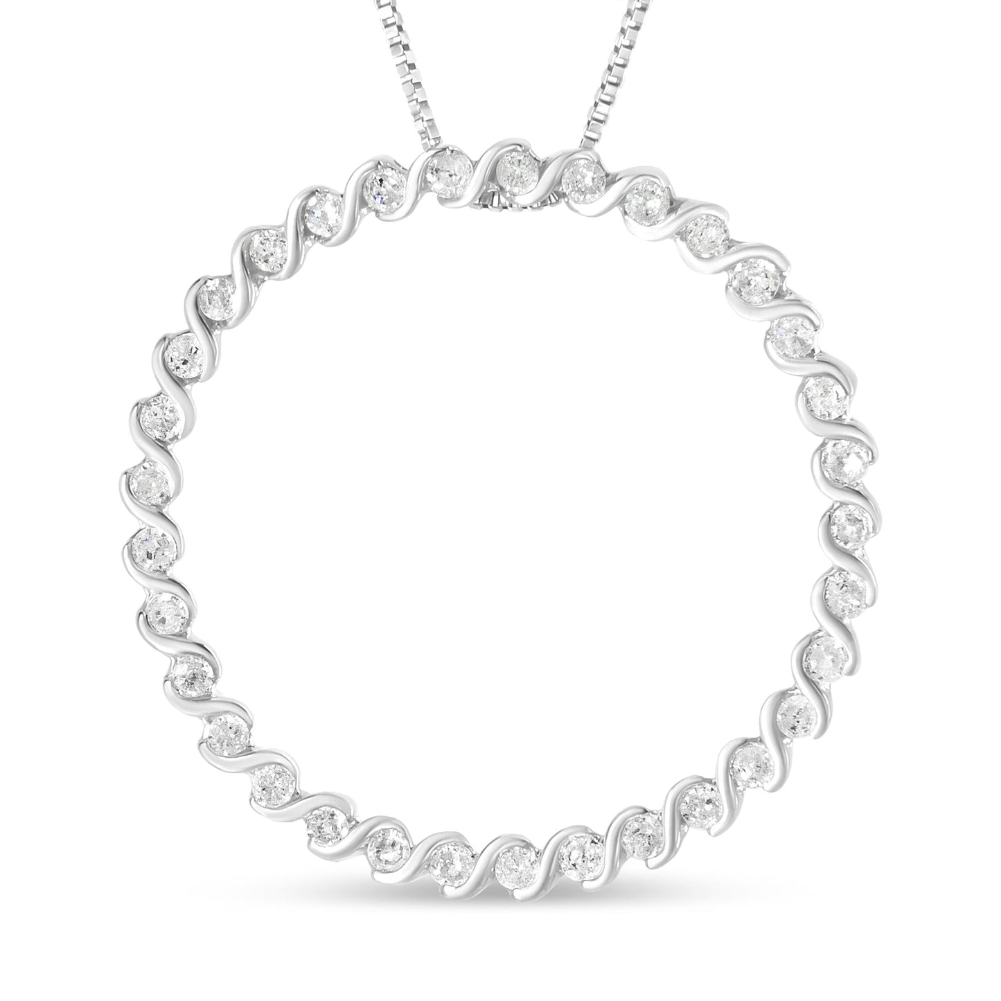 .925 Sterling Silver 3/4 Cttw Round Diamond Spiral Curved Circle Pendant 18" Necklace (I-J Color, I3 Clarity) - Bijoux-NYC Direct