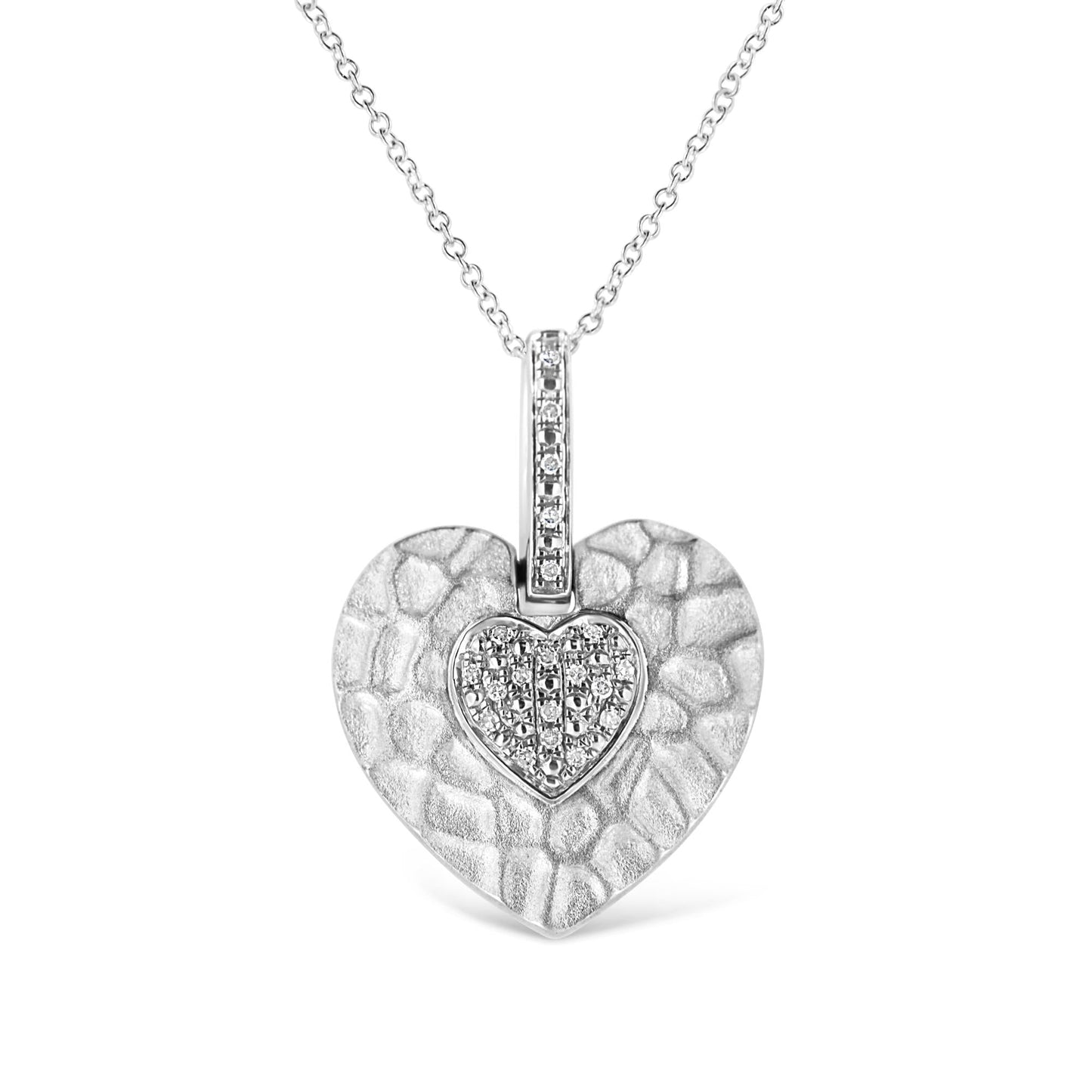 .925 Sterling Silver Pave-Set Diamond Accent Heart Shape 18" Pendant Necklace (I-J Color, I1-I2 Clarity) - Bijoux-NYC Direct