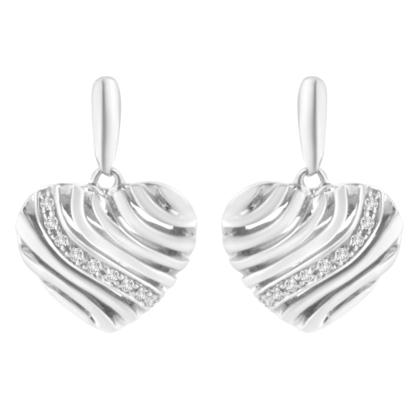 Sterling Silver Heart Diamond Accent Puff Earrings (I-J, I1-I2) - Bijoux-NYC Direct