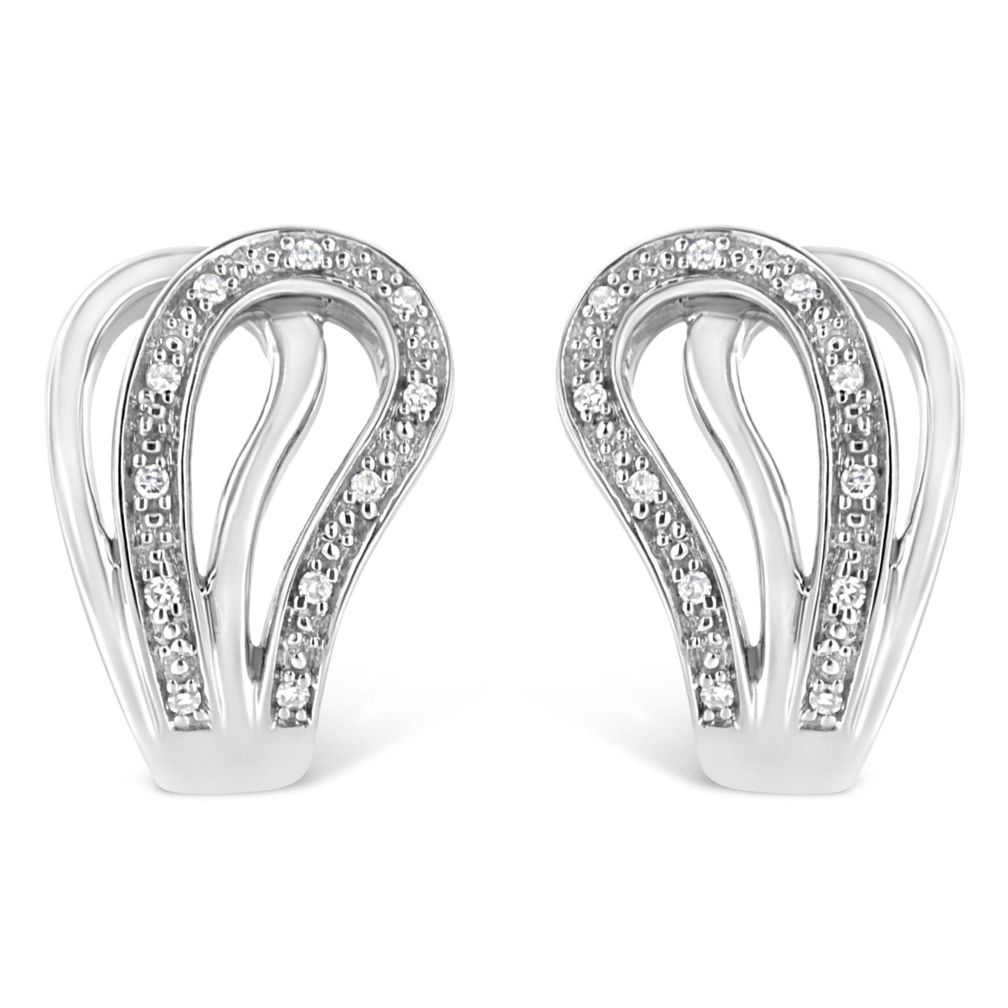 .925 Sterling Silver Pave-Set Diamond Accent Horseshoe Hoop Earring (I-J Color, I1-I2 Clarity) - Bijoux-NYC Direct