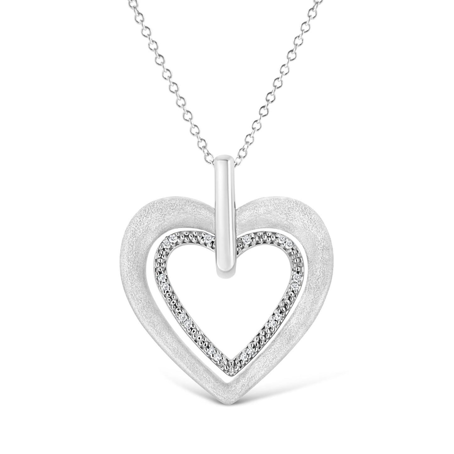 .925 Sterling Silver Prong-Set Diamond Accent Double Heart 18" Pendant Necklace (I-J Color, I1-I2 Clarity) - Bijoux-NYC Direct