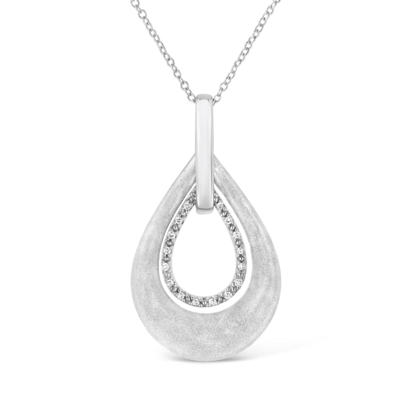 .925 Sterling Silver Prong-Set Diamond Accent Fashion Double Drop Design 18" Pendant Necklace (I-J Color, I1-I2 Clarity) - Bijoux-NYC Direct