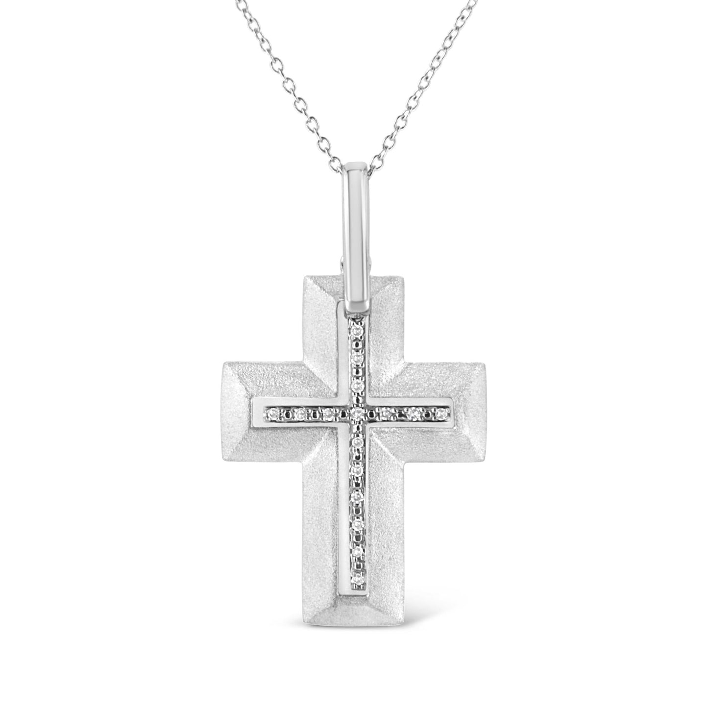 .925 Sterling Silver Prong-Set Diamond Accent Bold Cross 18" Pendant Necklace (I-J Color, I1-I2 Clarity) - Bijoux-NYC Direct