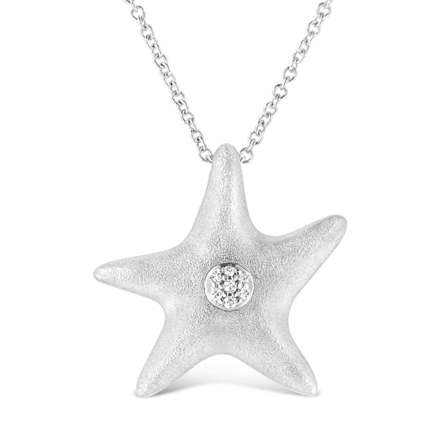 .925 Sterling Silver Prong-Set Diamond Accent Starfish Pendant Necklace (I-J Color, I1-I2 Clarity) - Size 18" - Bijoux-NYC Direct