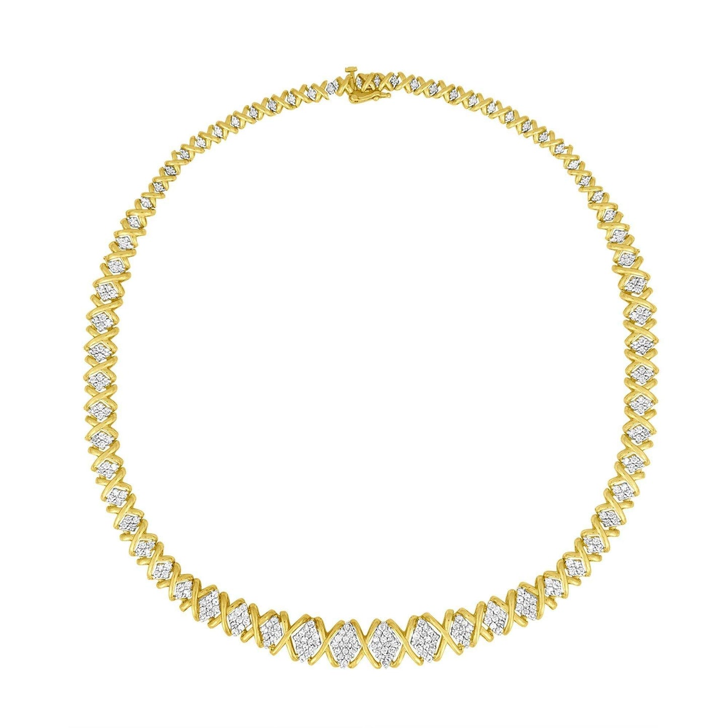 10K Yellow Gold 4 cttw Brilliant Round-Cut Diamond Graduating Riviera Statement Necklace (H-I Color, I2-I3 Clarity) - Bijoux-NYC Direct