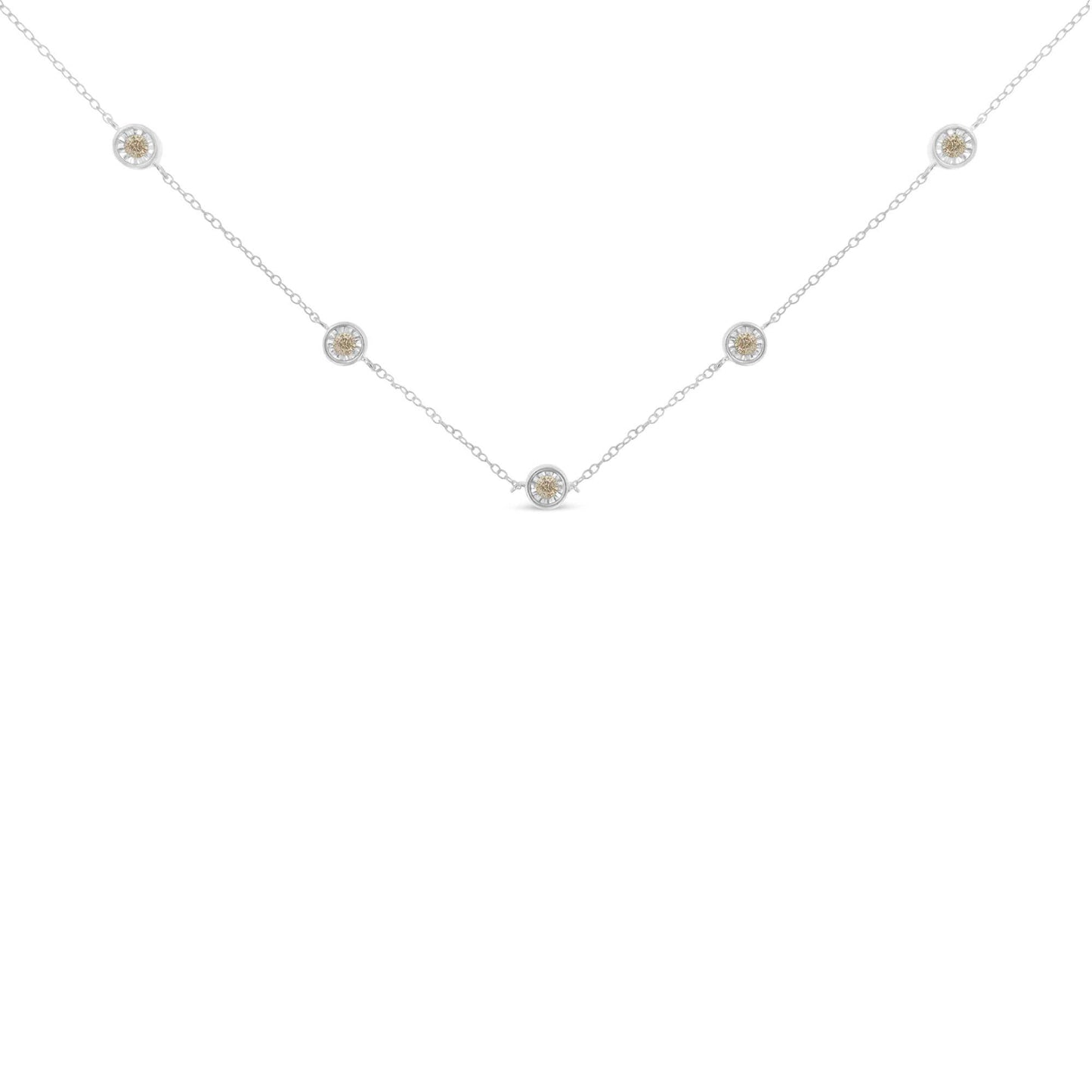 Sterling Silver Diamond Station Necklace (1/2 cttw, I-J Color, I1-I2 Clarity) - Bijoux-NYC Direct