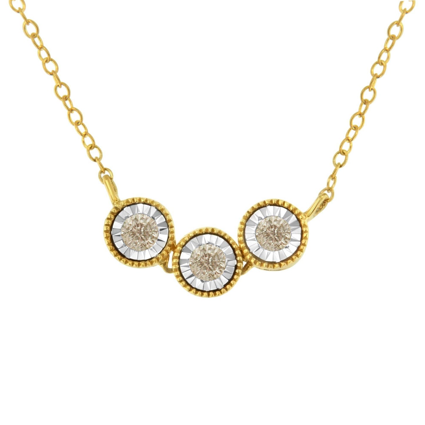 Two-Toned Sterling-Silver Champagne Diamond 3 Stone Necklace (1/4 cttw, K-L Color, I2-I3 Clarity) - Bijoux-NYC Direct