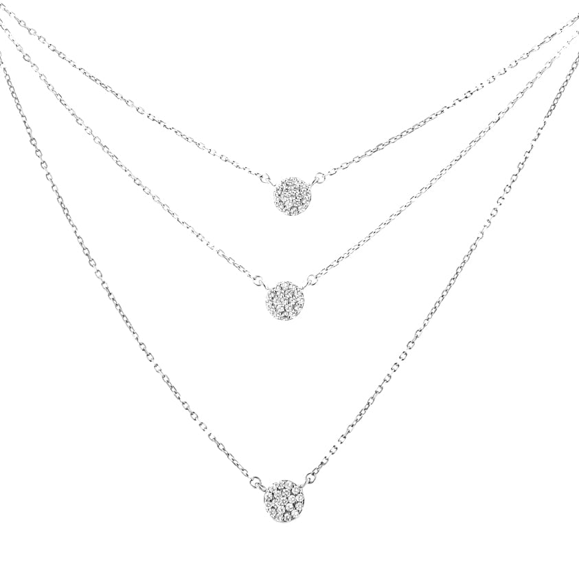 .925 Sterling Silver 1/2 Cttw Round Diamond Medallion Multi-Strand Tri Pendant 18" Necklace (H-I Color, I2-I3 Clarity) - Bijoux-NYC Direct