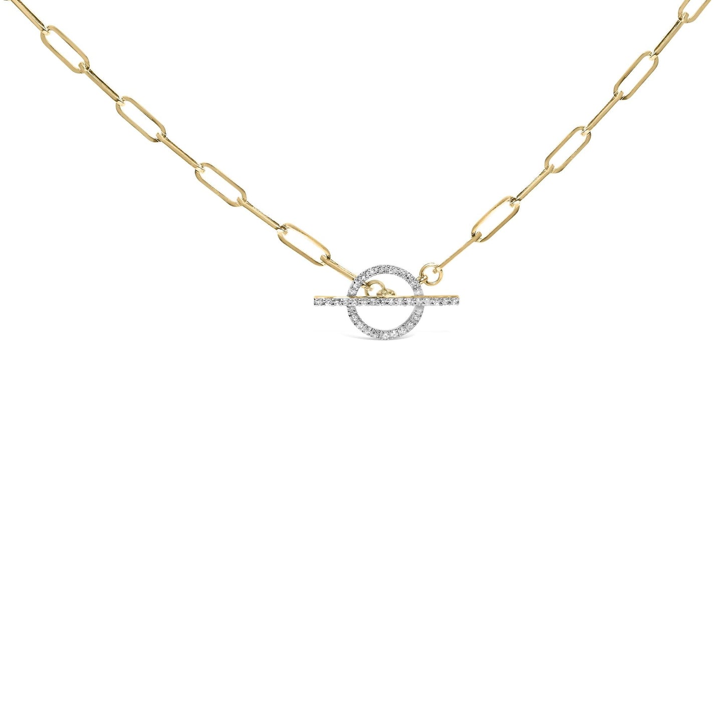 14KT Yellow Gold 1/4 Cttw Diamond Toggle Clasp Paperclip Link Necklace (I-J Color, I1-I2 Clarity) - 18" Inches