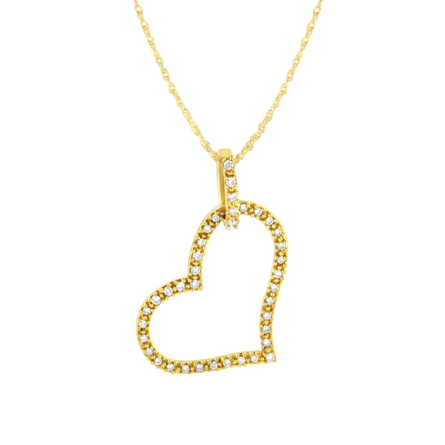 10K Yellow Gold 1/4 cttw Prong Set Round-Cut Diamond Open Heart 18" Pendant Necklace (K-L Color, I1-I2 Clarity) - Bijoux-NYC Direct