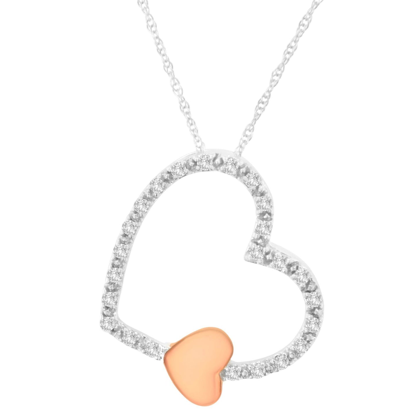 10KT Two Tone Gold 1/6 cttw Diamond Floating Heart Pendant Necklace (K-L, I1-I2) - Bijoux-NYC Direct