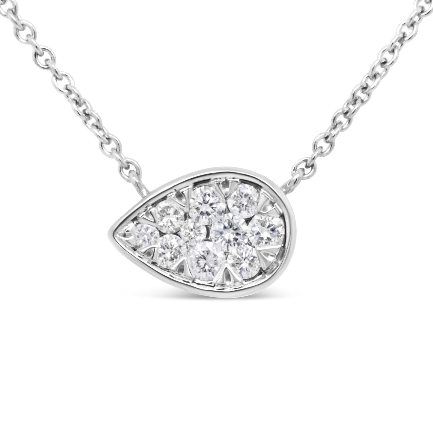 14K White Gold 1/4 Cttw Round Diamond Composite Teardrop Shape 18" Pendant Necklace - (G-H Color, SI2-I1 Clarity) - Bijoux-NYC Direct