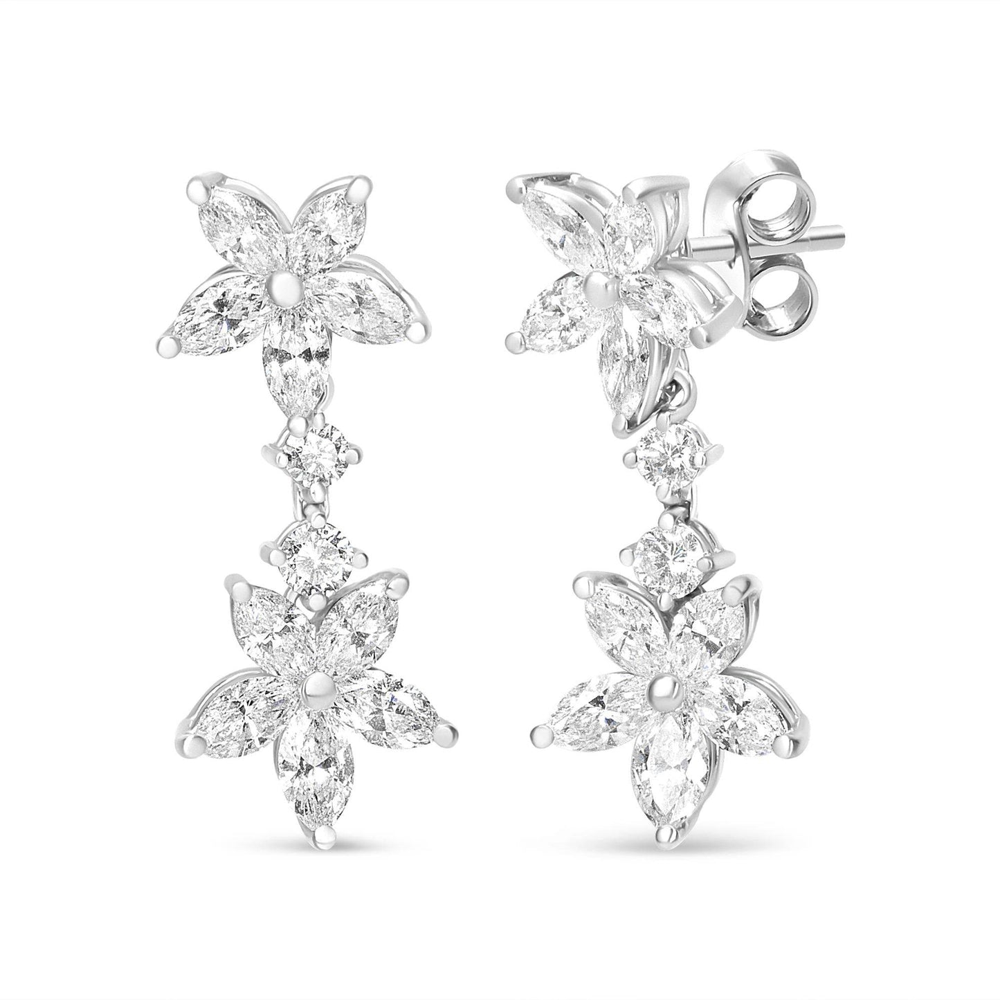 18k White Gold 6.0 Cttw Marquise Diamond Floral Dangle Drop Earrings (E-F Color, VS1-VS2 Clarity) - Bijoux-NYC Direct