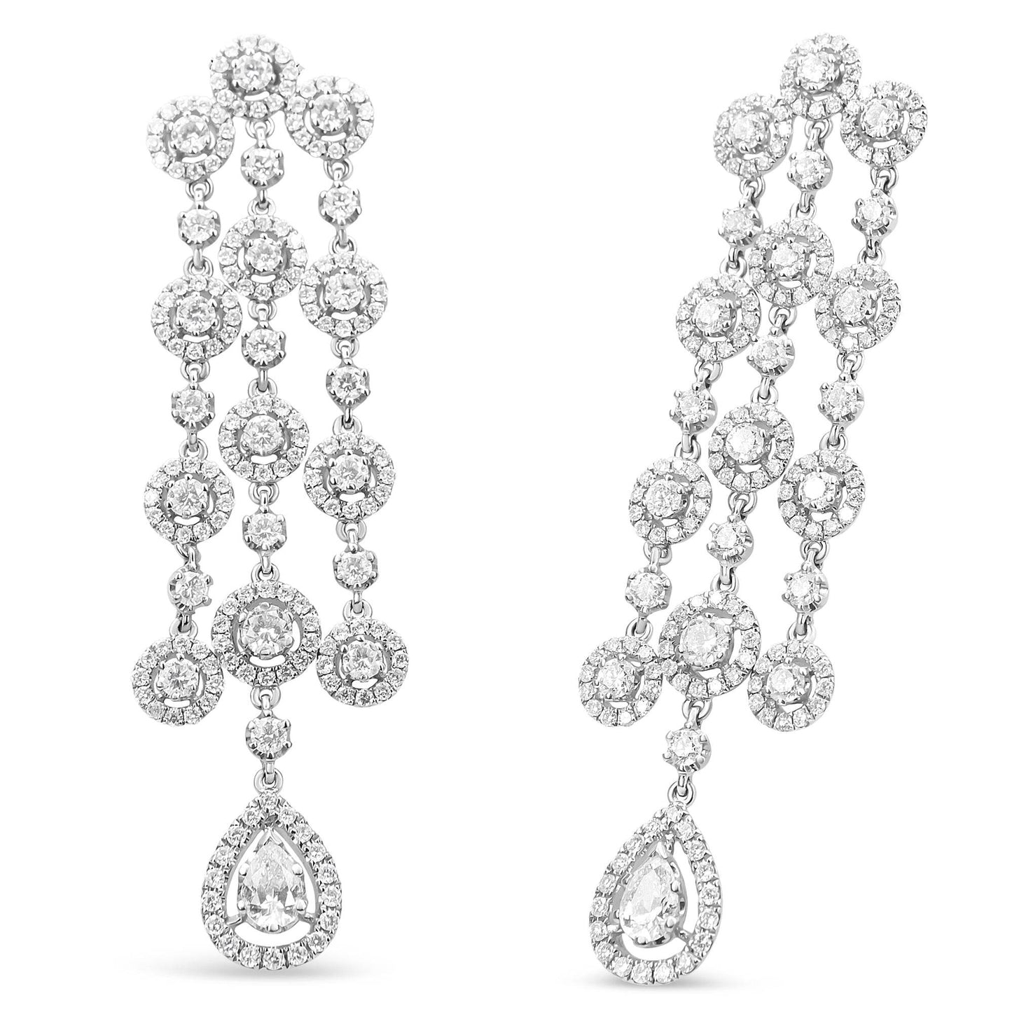 18K White Gold 4 3/4 Cttw Diamond Double Teardrop Waterfall Dangle Earrings (H-I Color, VS1-VS2 Clarity) - Bijoux-NYC Direct