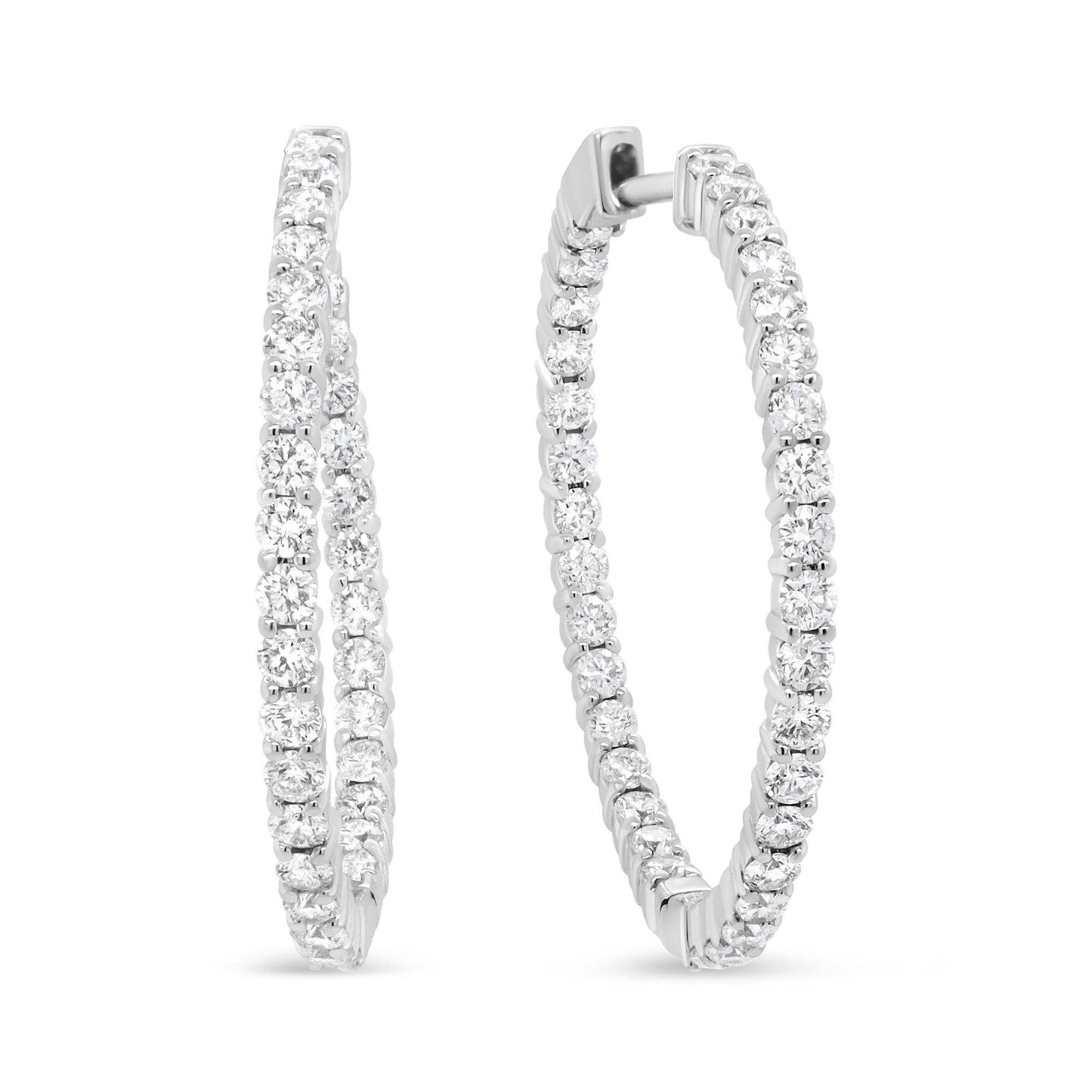 18K White Gold 3 5/8 Cttw Round Diamond Curved Inside-Outside Hoop Earrings (F-G Color, VS1-VS2 Clarity) - Bijoux-NYC Direct