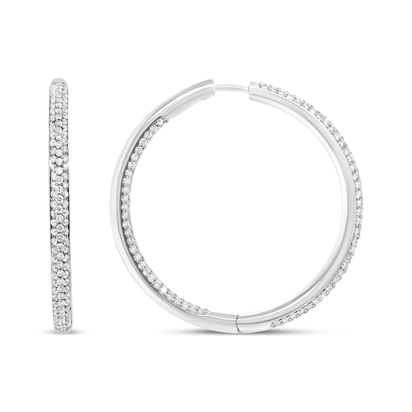 18K White Gold 2.00 Cttw Round-Cut Diamond Inner-Outer Hoop Earrings (F-G Color, VS1-VS2 Clarity) - Bijoux-NYC Direct