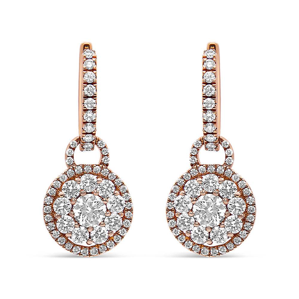 18K Rose Gold 1 1/2 Cttw Round Shaped Diamond Composite Drop and Dangle Leverback Earrings (F-G Color, VS1-VS2 Clarity) - Bijoux-NYC Direct