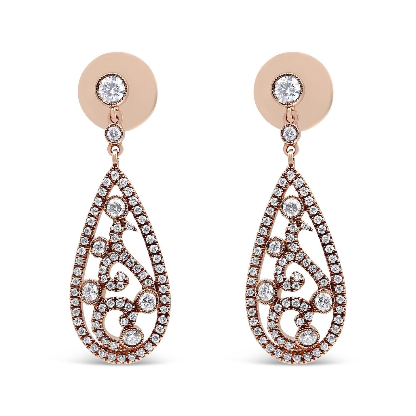 18K Rose Gold 1 1/4 Cttw Diamond Teardrop Shaped Drop and Dangle Screw Back Stud Earring (F-G Color, VS1-VS2 Clarity) - Bijoux-NYC Direct