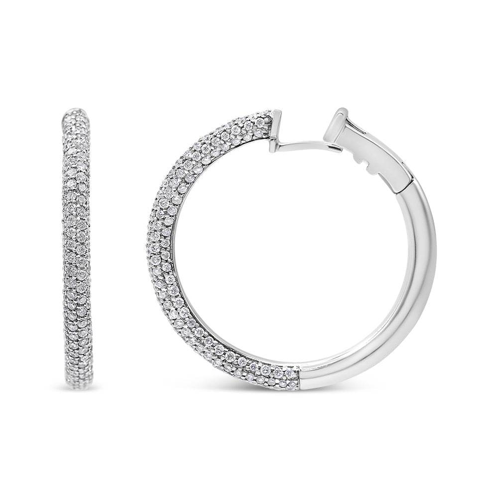 18K White Gold 2 1/3 Cttw Pave Set Diamond Semi Eternity Leverback Hoop Earrings (F-G Color, VS1-VS2 Clarity) - Bijoux-NYC Direct