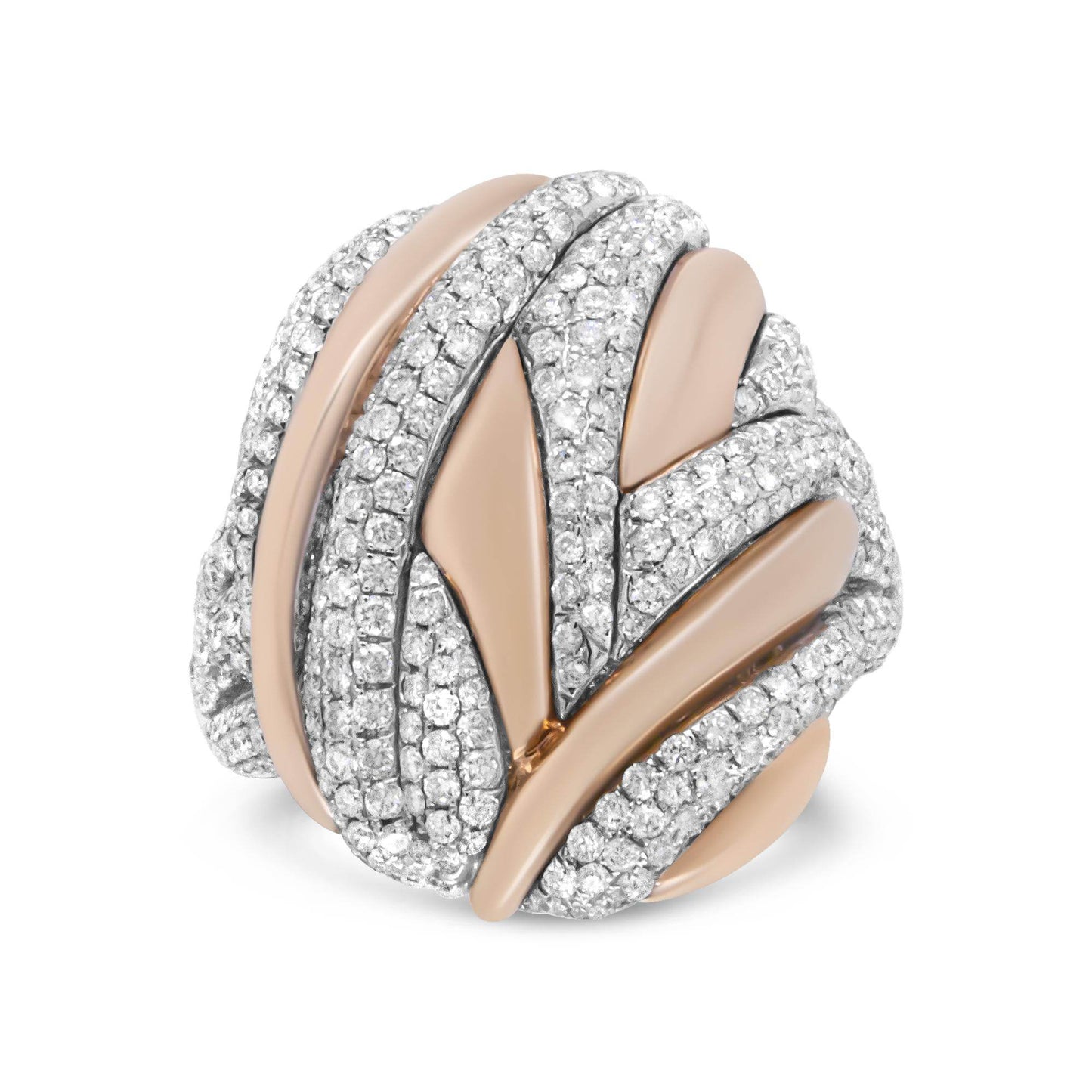 18K Rose and White Gold 1 7/8 Cttw Diamond and Gold Textured Dome Cocktail Ring (F-G Color, VS1-VS2 Clarity) - Bijoux-NYC Direct