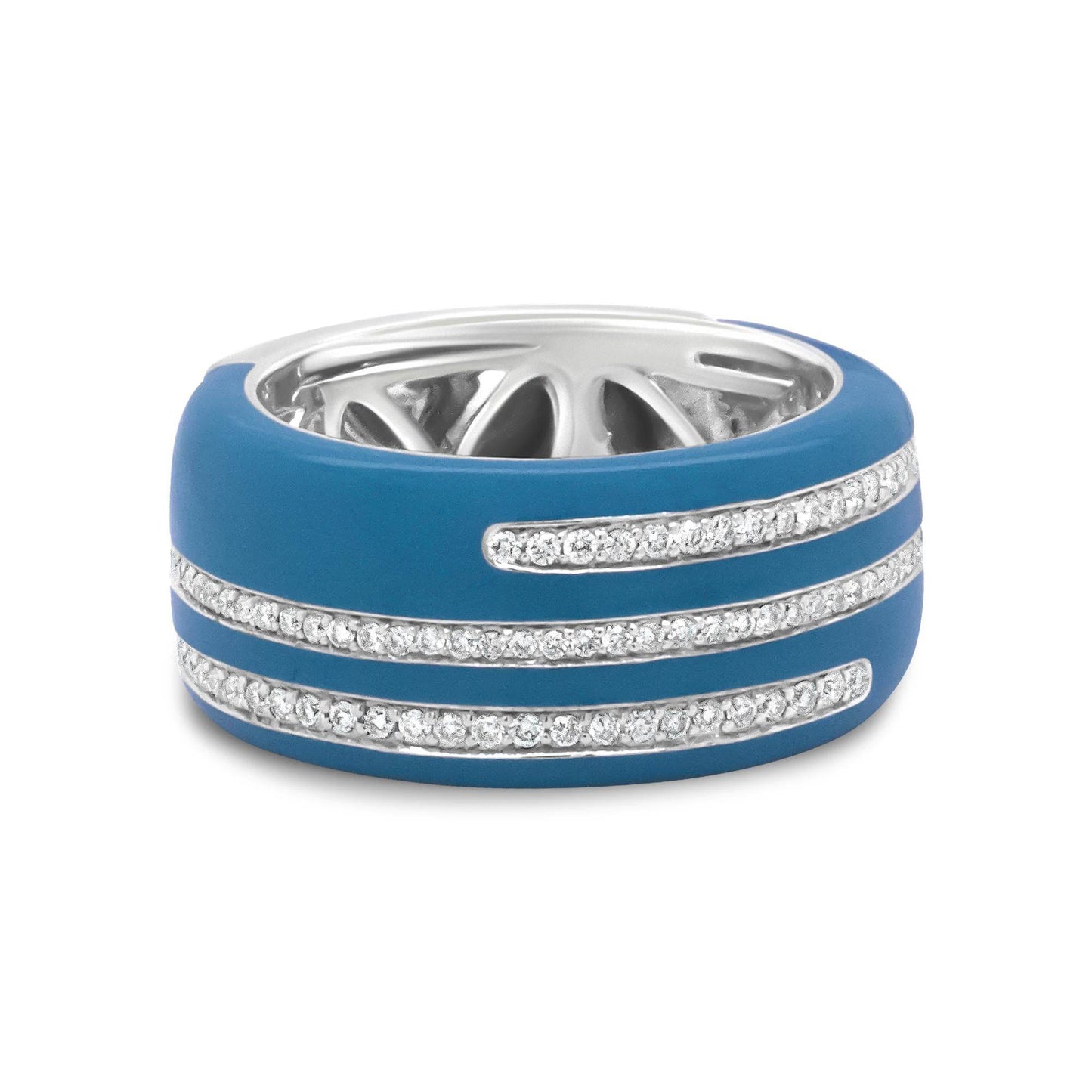 .925 Sterling Silver Turquoise Enamel 5/8 Cttw Round Diamond Wide Band Statement Ring (F-G Color, VS1-VS2 Clarity) - Bijoux-NYC Direct