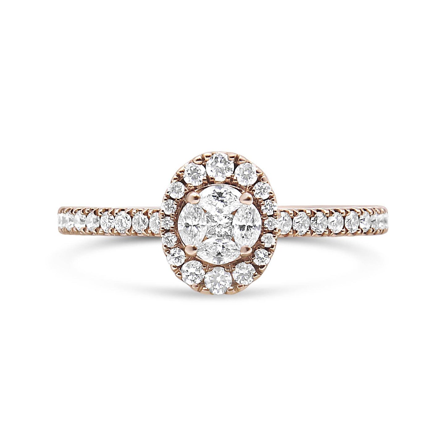 18K Rose Gold 1/2 Cttw Composite Marquise Composite Diamond Oval Shaped Halo Engagement Ring (F-G Color, VS1-VS2 Clarity) - Bijoux-NYC Direct