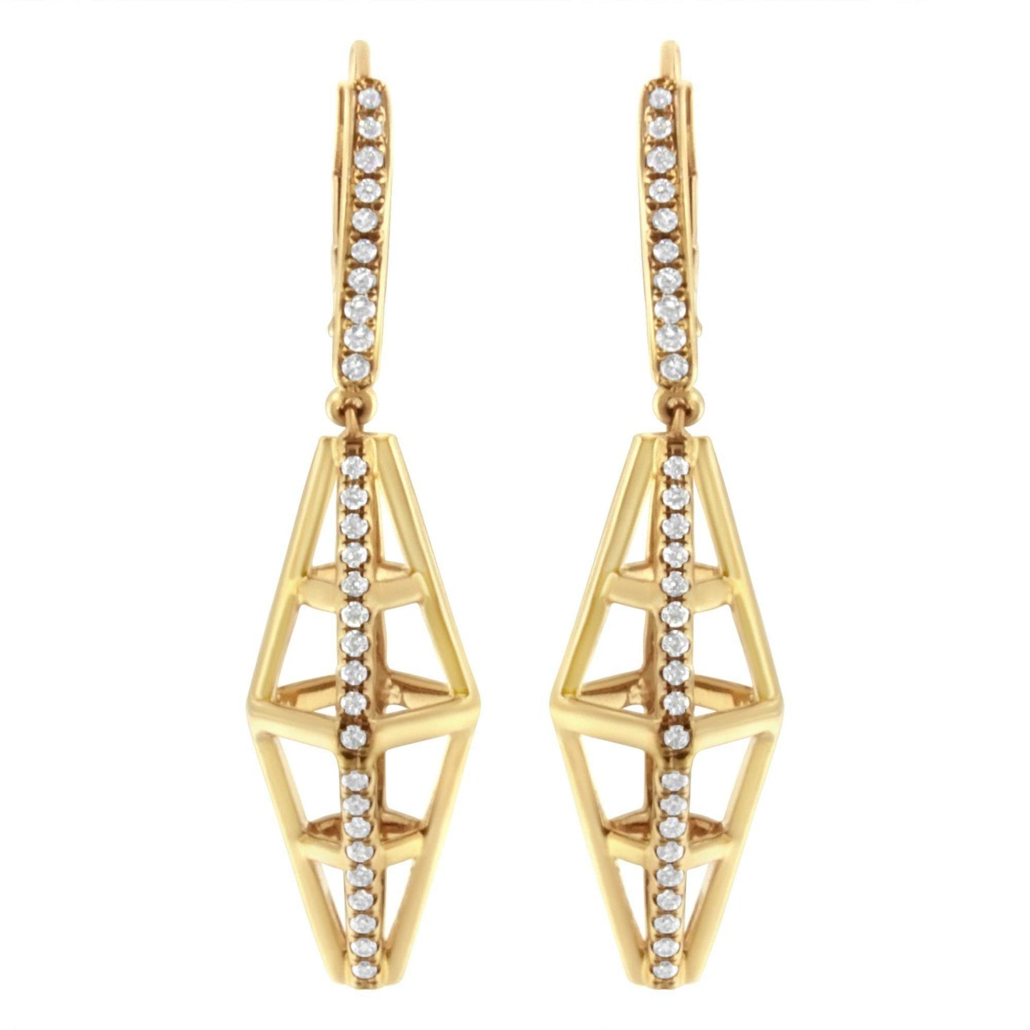 14K Yellow Gold 5/8 Cttw Diamond Geometrical Pillar Drop and Dangle Earrings (G-H Color, SI1-SI2 Clarity) - Bijoux-NYC Direct