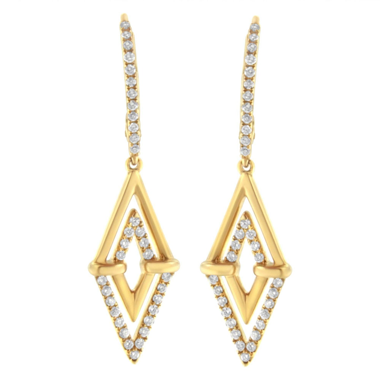 14K Yellow Gold 3/8 Cttw Double Triangle Drop and Dangle Diamond Earrings (G-H Color, SI1-SI2 Clarity) - Bijoux-NYC Direct