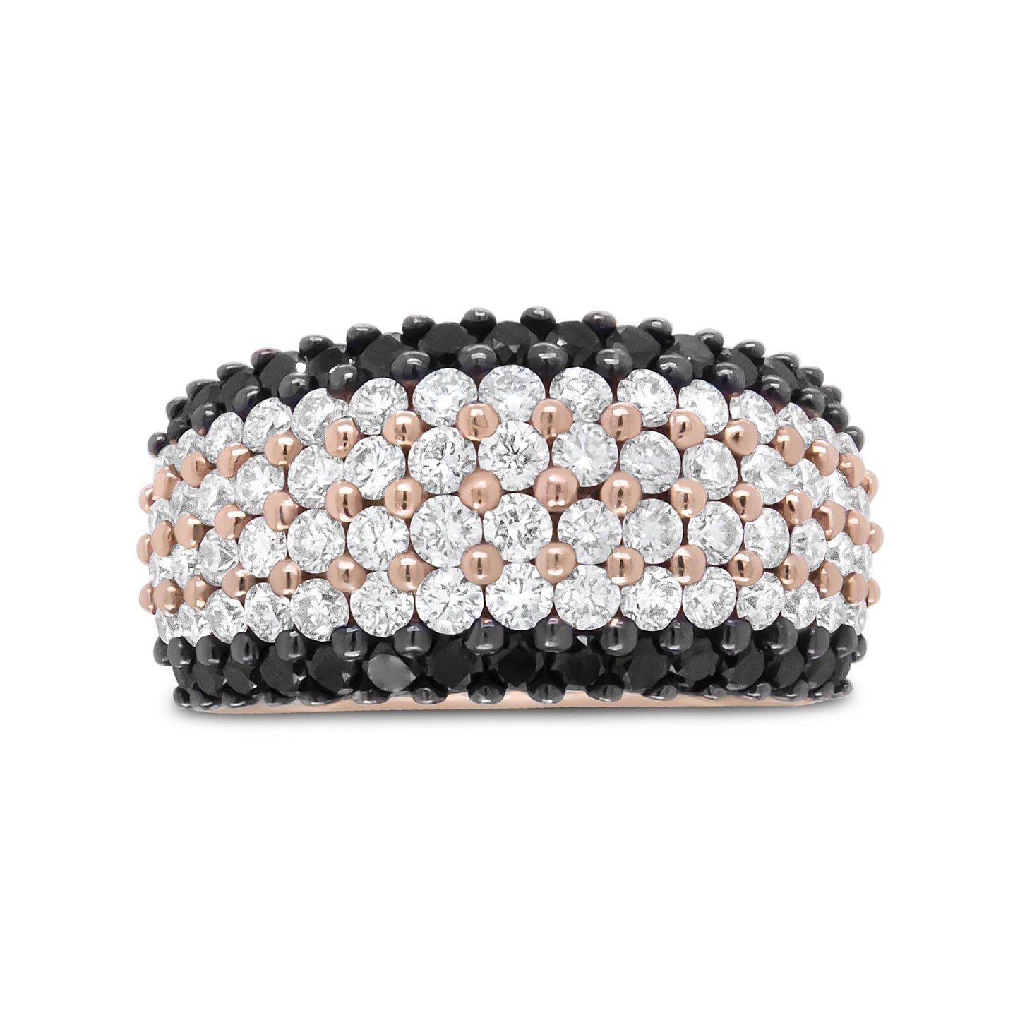18K Rose Gold 2 1/5 Cttw Black and White Diamond 6 Row Band Ring (F-G and Black Color, VS1-VS2 Clarity) - Bijoux-NYC Direct