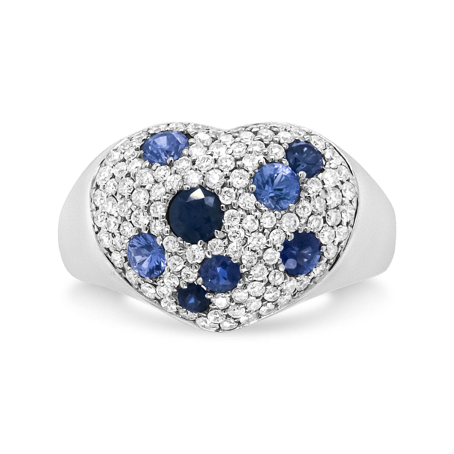 18K White Gold Blue Sapphire and 5/8 Cttw Diamond Cluster Heart Shaped Ring (F-G Color, VS1-VS2 Clarity) - Bijoux-NYC Direct
