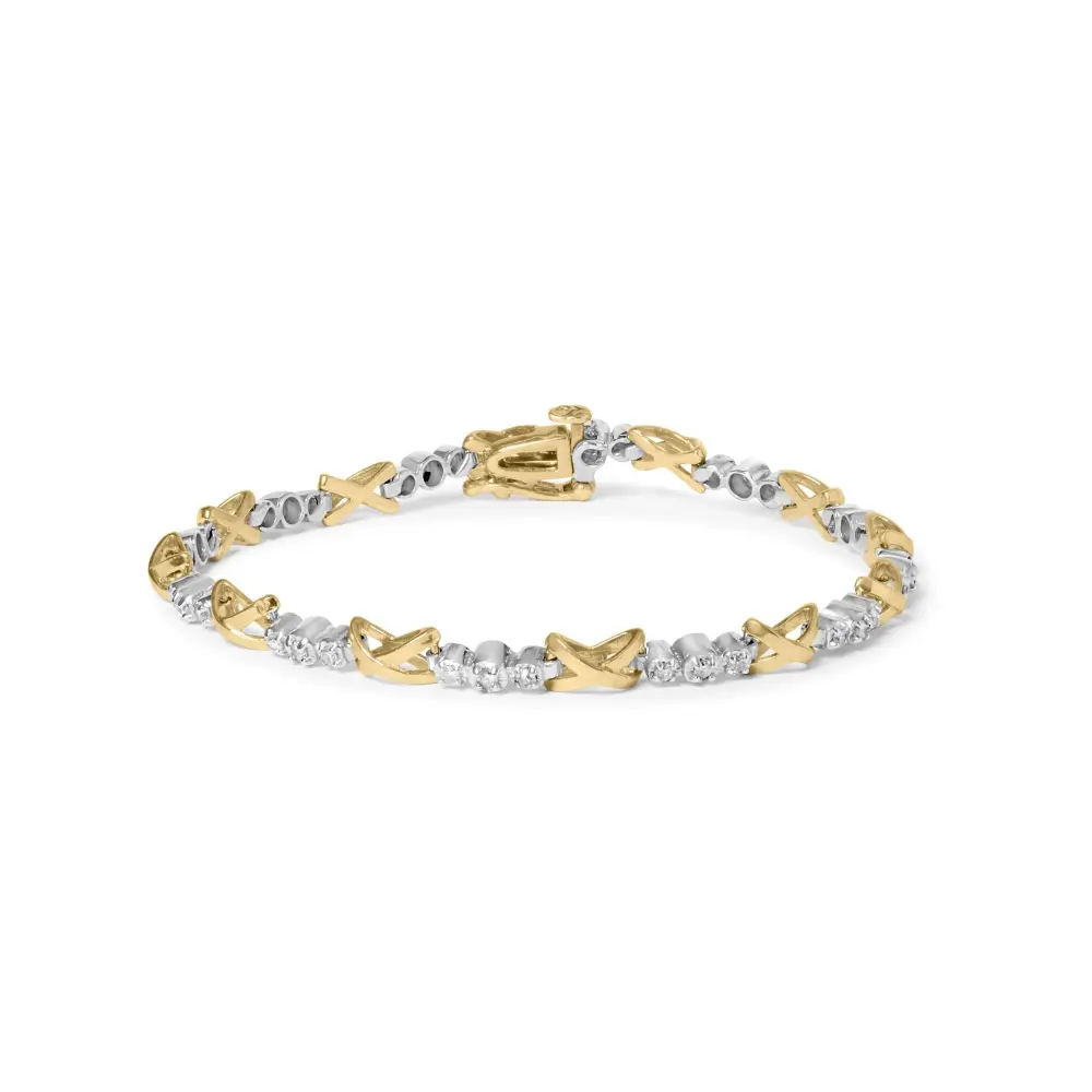 10k two tone gold 1/2 cttw diamond alternating 3 stone and x link 7’’ bracelet (i j color i2 i3 clarity) bracelets/bracelet/link