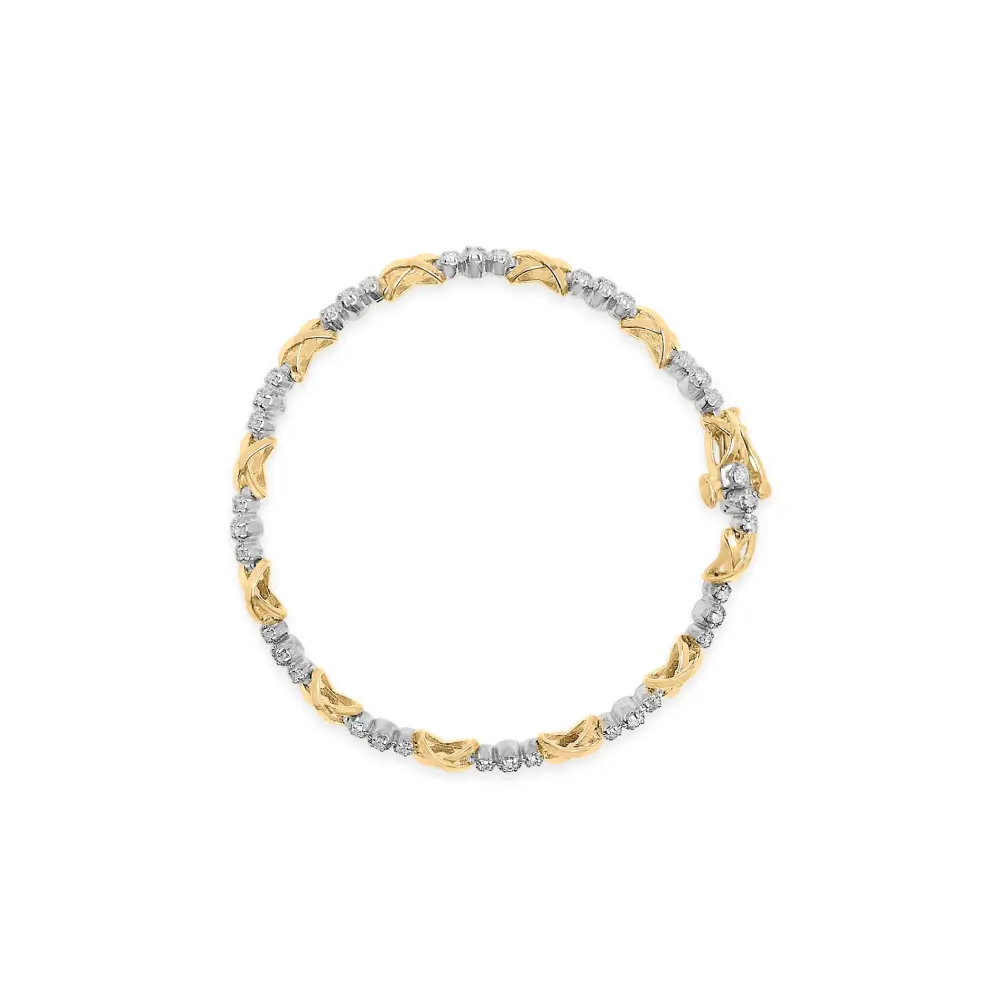 10k two tone gold 1/2 cttw diamond alternating 3 stone and x link 7’’ bracelet (i j color i2 i3 clarity) bracelets/bracelet/link
