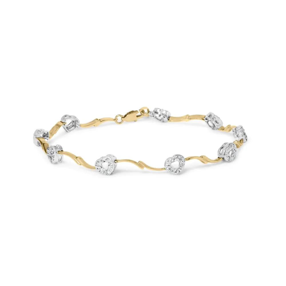 10k two tone gold 1/3 cttw diamond pave set heart s link 7.25’’ bracelet (i j color i2 i3 clarity) bracelets/bracelet/link