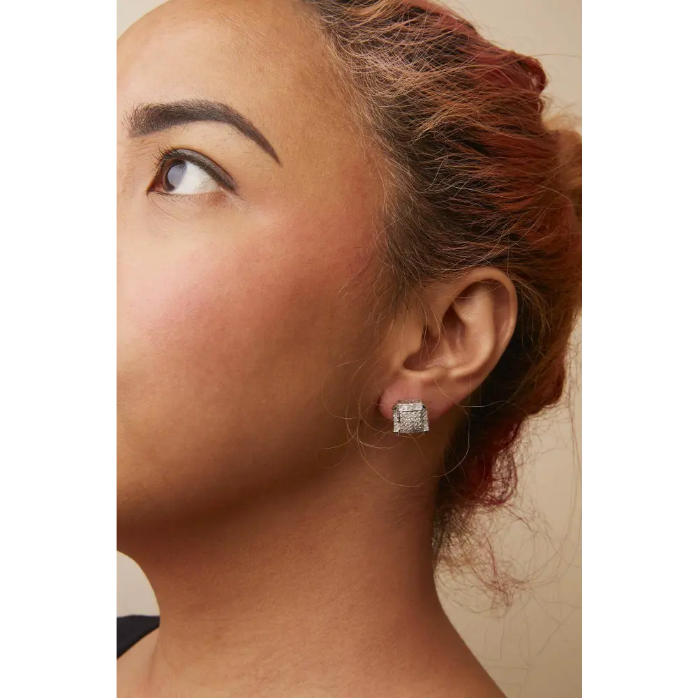 10K White Gold 1 1/10 Cttw Princess Diamond Composite and Halo Stud Earrings (I-J Color, I1-I2 Clarity) - Bijoux-NYC Direct
