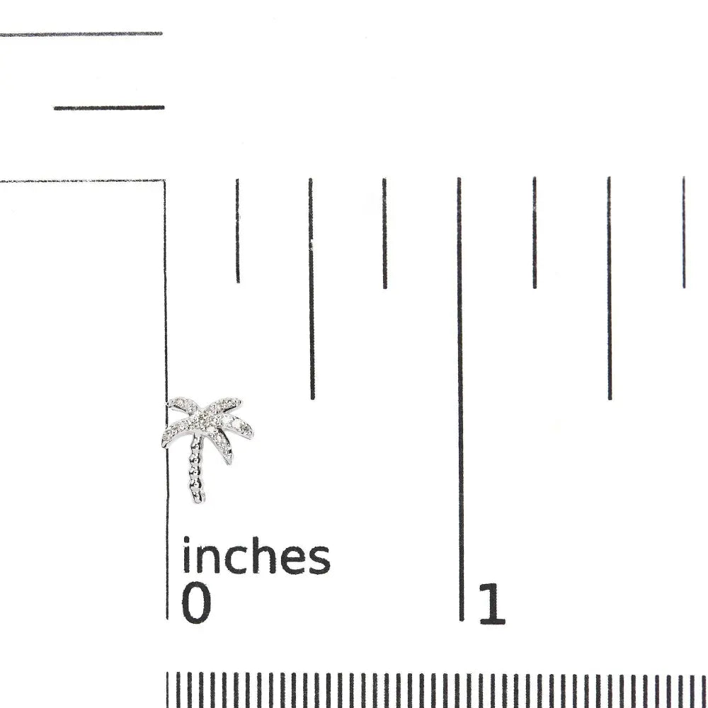 10K White Gold 1/10 Cttw Diamond Encrusted Palm Tree Stud Earrings (H-I Color, I1-I2 Clarity) - Bijoux-NYC Direct