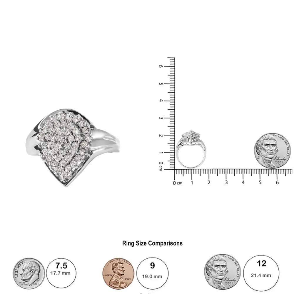 10K White Gold 1/2 Cttw Diamond Pear Shaped Cluster Ring (H-I Color, I1-I2 Clarity) - Bijoux-NYC Direct