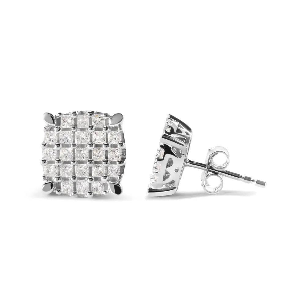 10K White Gold 3/4 Cttw Princess Diamond Composite Cushion Shape Stud Earrings (I-J Color, I1-I2 Clarity) - Bijoux-NYC Direct