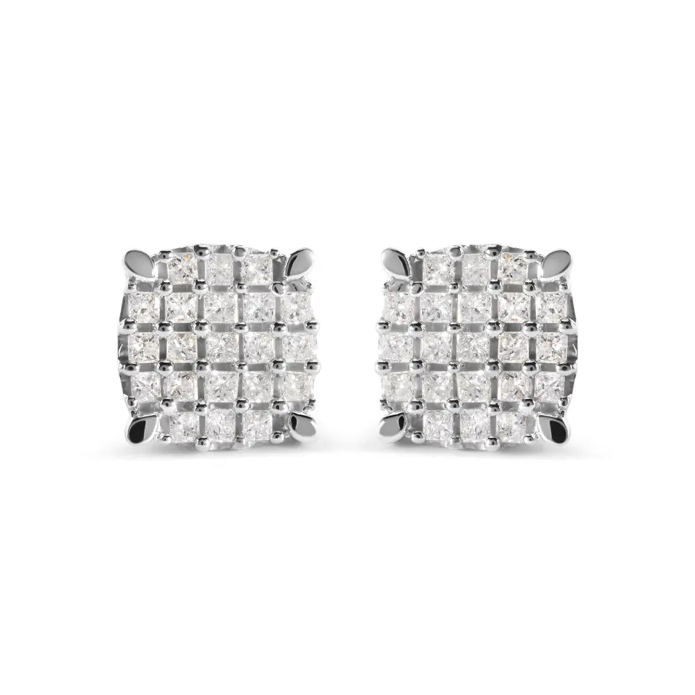 10K White Gold 3/4 Cttw Princess Diamond Composite Cushion Shape Stud Earrings (I-J Color, I1-I2 Clarity) - Bijoux-NYC Direct