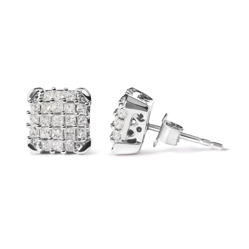 10K White Gold 3/4 Cttw Princess Diamond Composite Open Frame Stud Earrings (I-J Color, I1-I2 Clarity) - Bijoux-NYC Direct