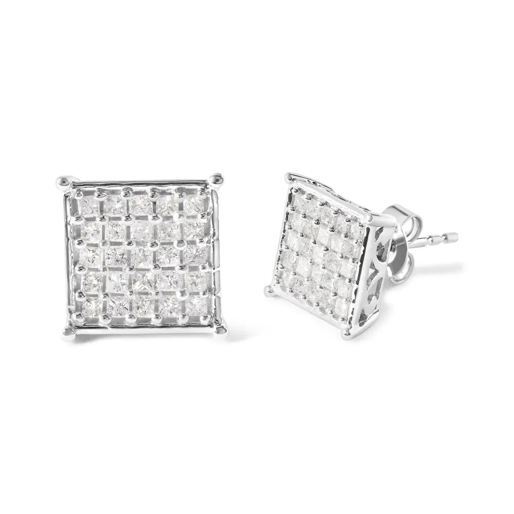 10K White Gold 3/4 Cttw Princess Diamond Composite Stud Earrings (I-J Color, I1-I2 Clarity) - Bijoux-NYC Direct