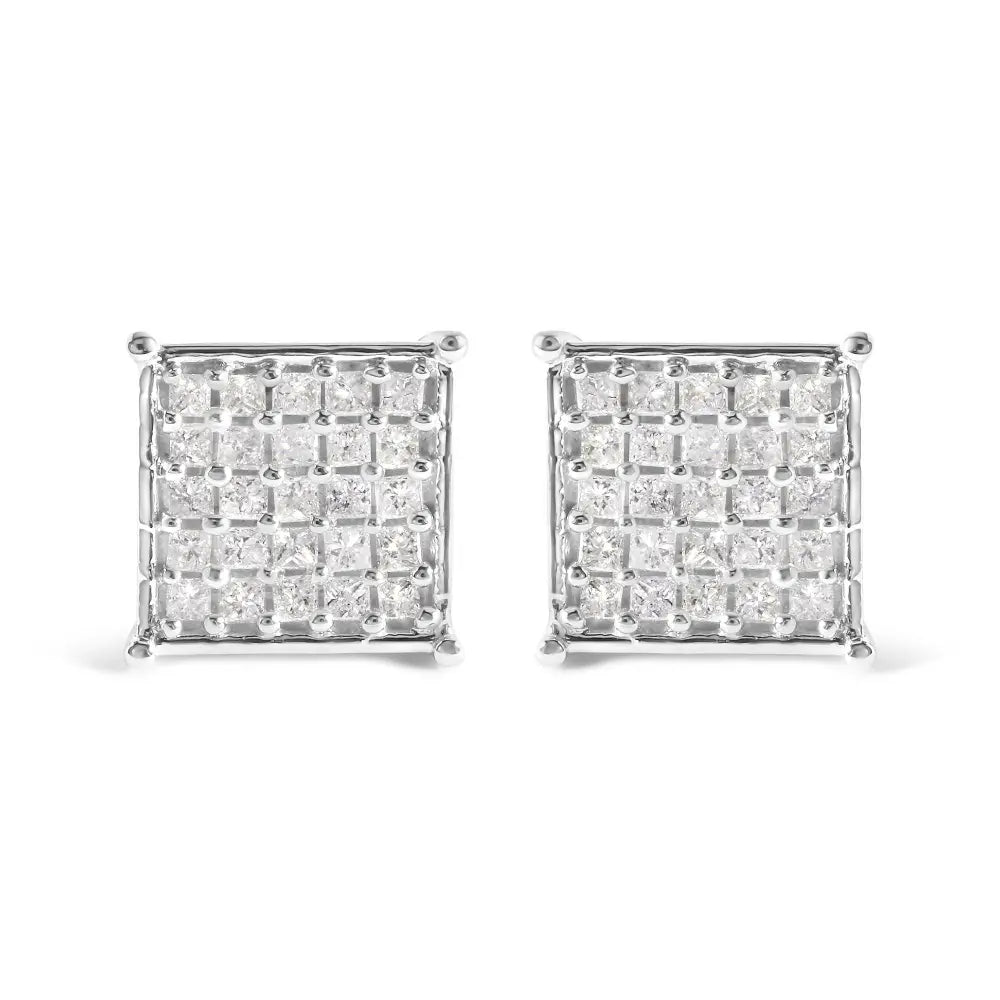 10K White Gold 3/4 Cttw Princess Diamond Composite Stud Earrings (I-J Color, I1-I2 Clarity) - Bijoux-NYC Direct