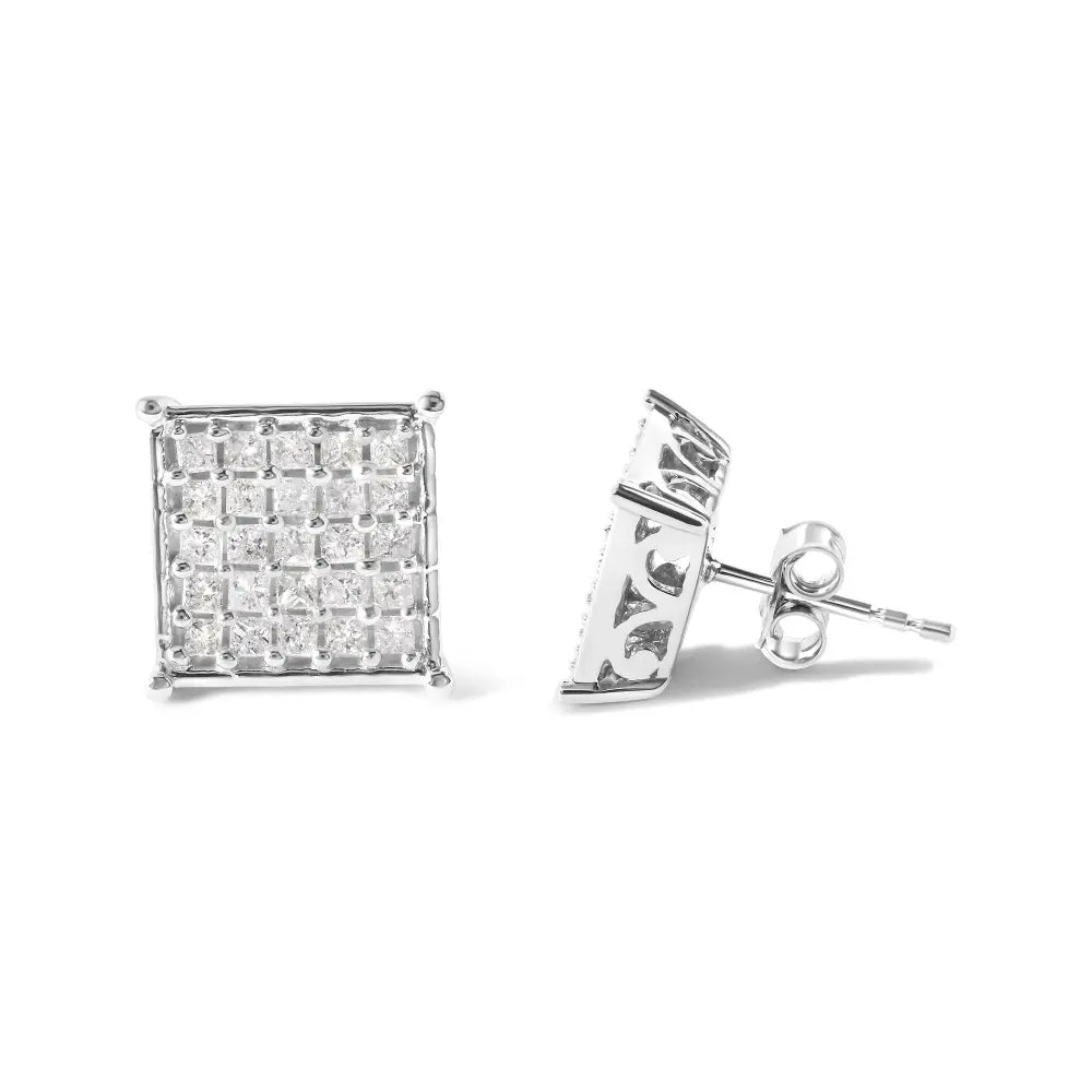 10K White Gold 3/4 Cttw Princess Diamond Composite Stud Earrings (I-J Color, I1-I2 Clarity) - Bijoux-NYC Direct