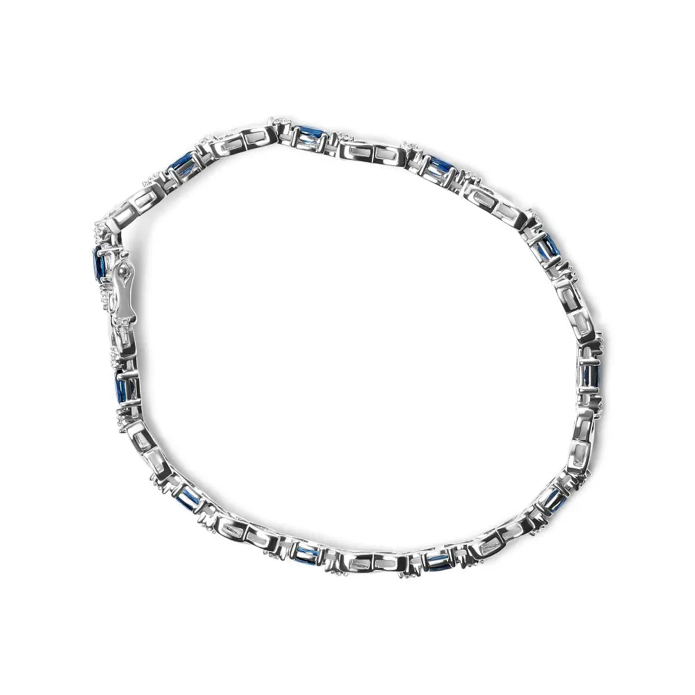 10K White Gold 5x4mm Oval Sapphire Gemstone and 1/10 Cttw Diamond Prong Set "X" Link Bracelet - Size 7" (H-I Color, SI1-SI2 Clarity) - Bijoux-NYC Direct
