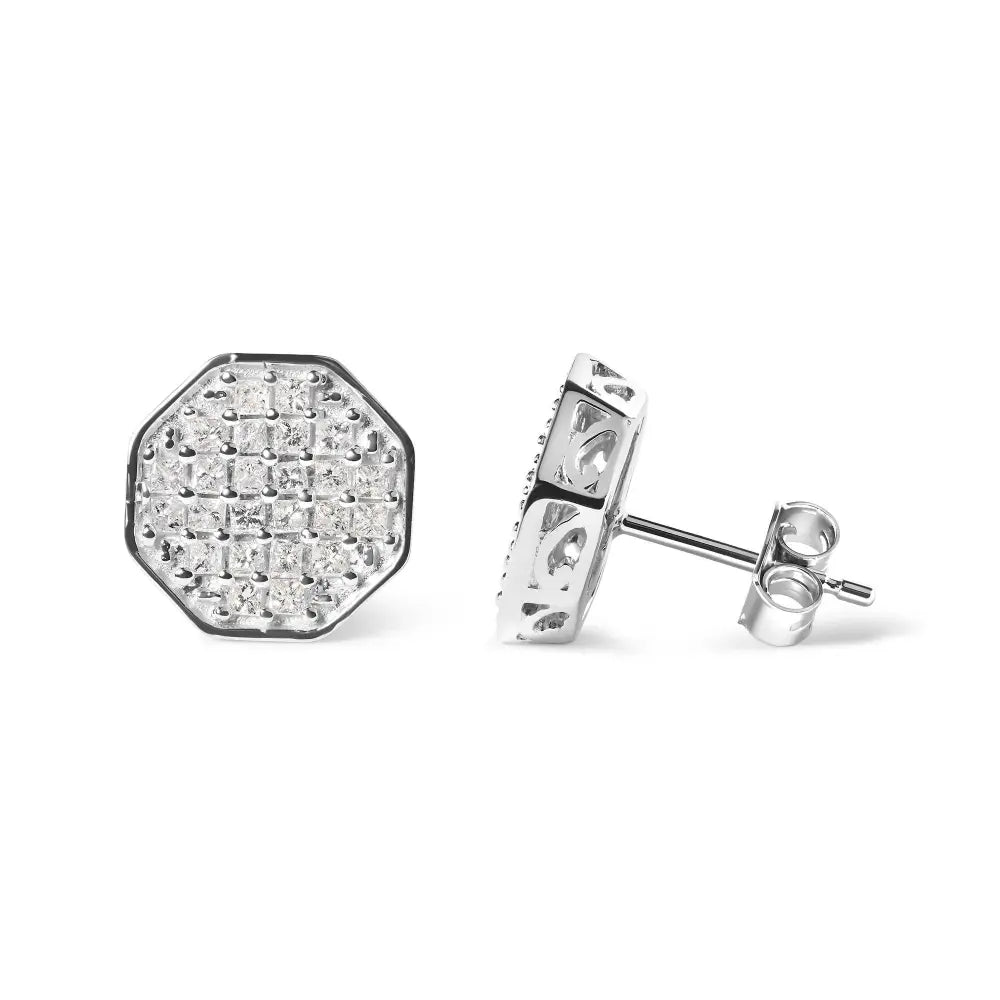 10K White Gold 7/8 Cttw Princess Diamond Composite Octagon Shaped Stud Earrings (I-J Color, I1-I2 Clarity) - Bijoux-NYC Direct