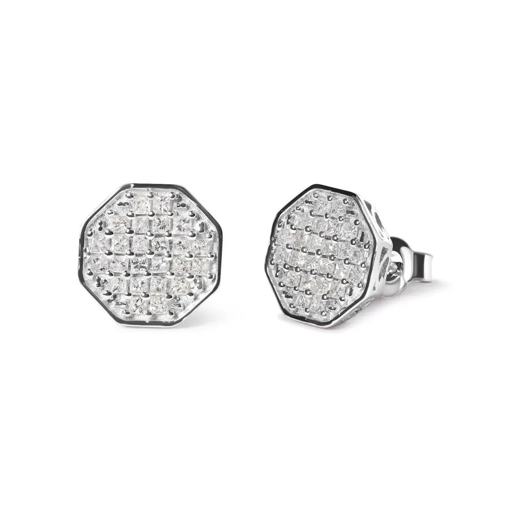 10K White Gold 7/8 Cttw Princess Diamond Composite Octagon Shaped Stud Earrings (I-J Color, I1-I2 Clarity) - Bijoux-NYC Direct
