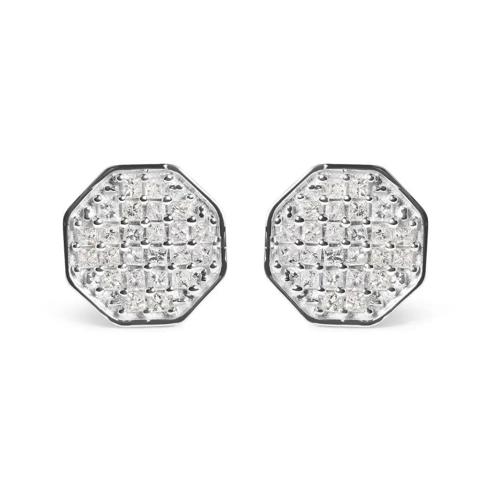 10K White Gold 7/8 Cttw Princess Diamond Composite Octagon Shaped Stud Earrings (I-J Color, I1-I2 Clarity) - Bijoux-NYC Direct