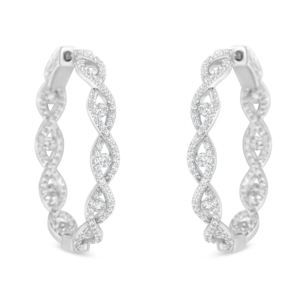 10K White Gold Diamond Hoop Earrings (1 1/2 cttw, H-I Color, I1-I2 Clarity) - Bijoux-NYC Direct