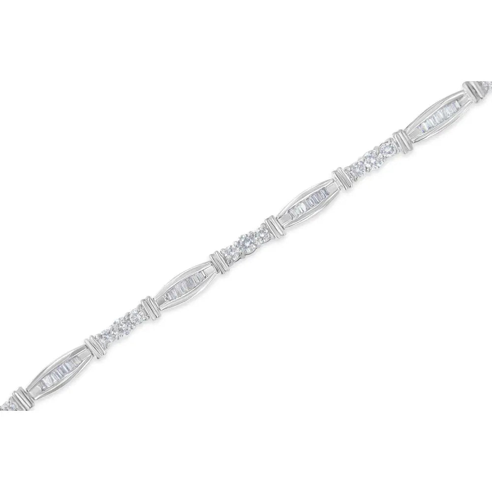 10K White Gold Geometric Pattern Diamond Tennis Bracelet (3 cttw, H-I Color, SI2-I1 Clarity) - Bijoux-NYC Direct