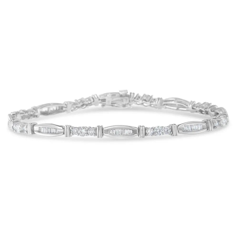 10K White Gold Geometric Pattern Diamond Tennis Bracelet (3 cttw, H-I Color, SI2-I1 Clarity) - Bijoux-NYC Direct